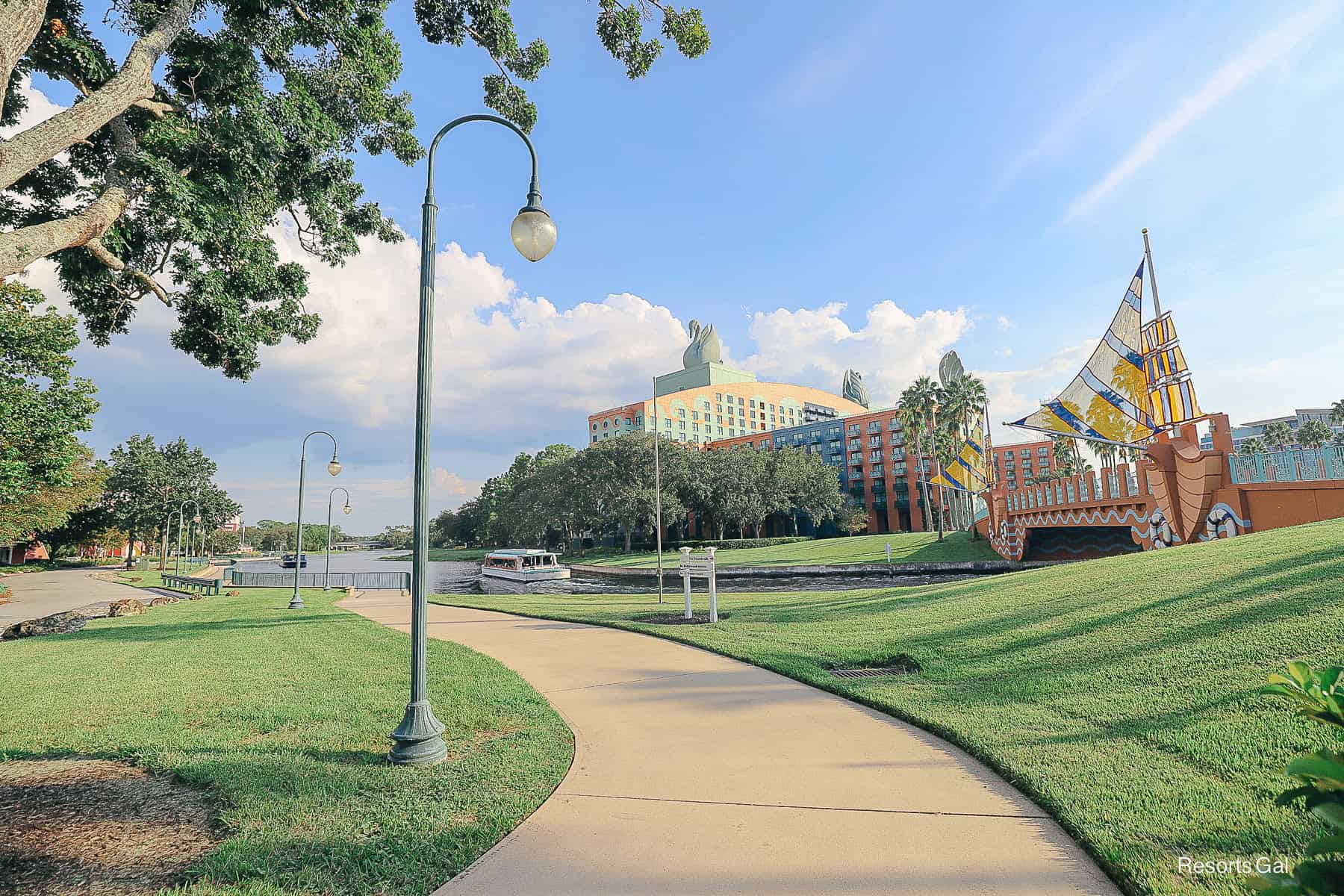 the walking path to Hollywood Studios from Disney's Swan and Dolphin Hotel