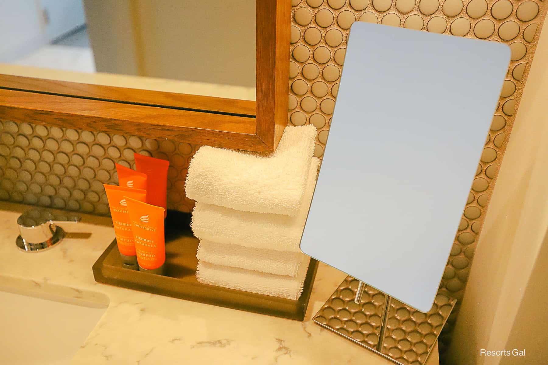 a makeup mirror in our bathroom at the Swan Reserve