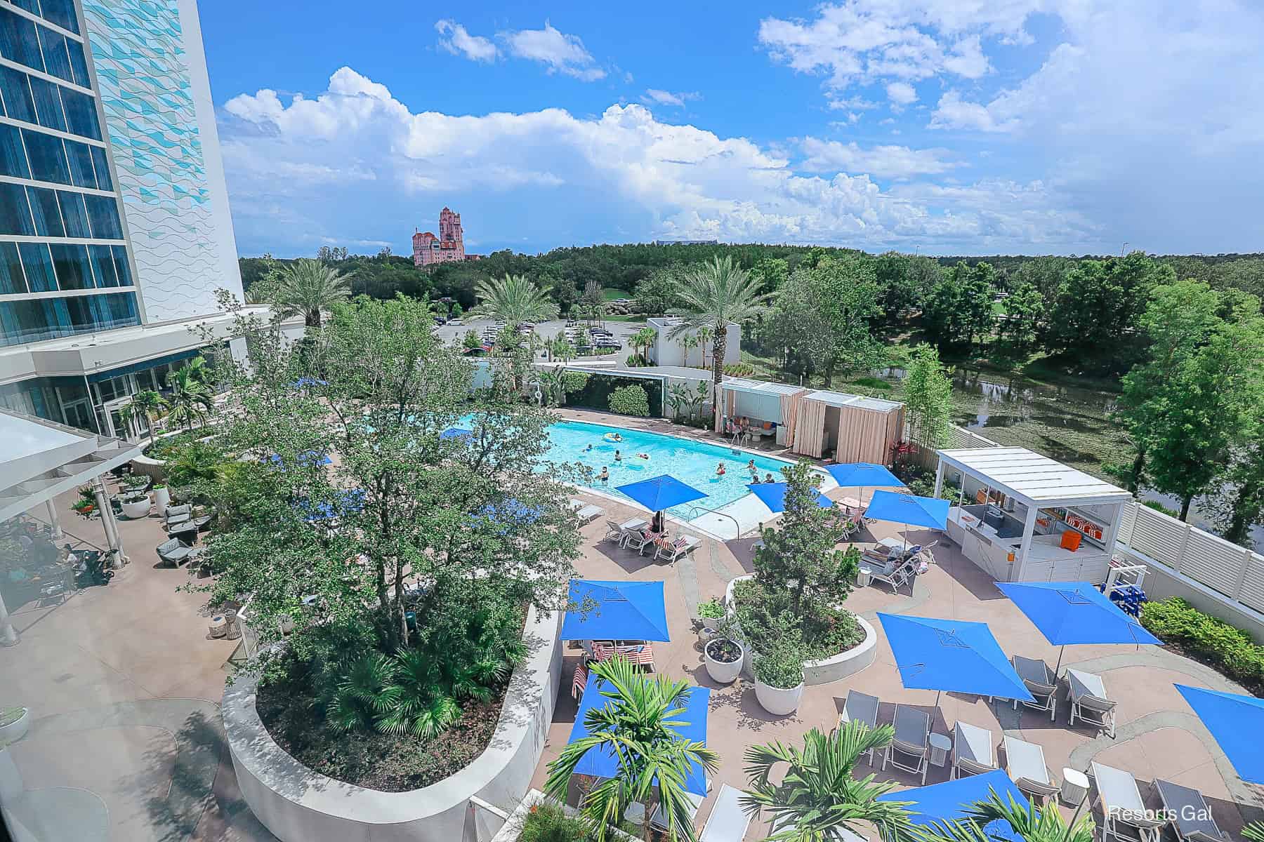 a view of the pool with Hollywood Studios in the distance
