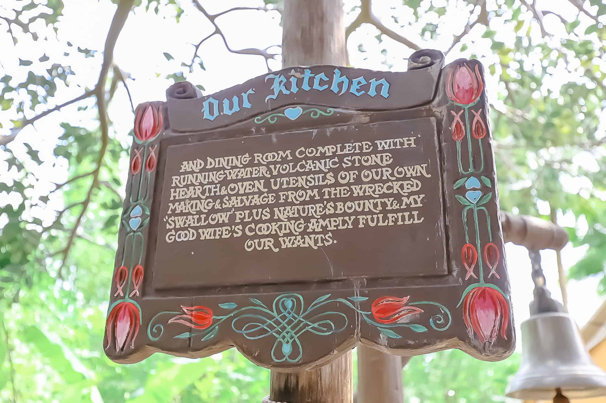 A sign that says "our Kitchen" that describes how the family made the items. 
