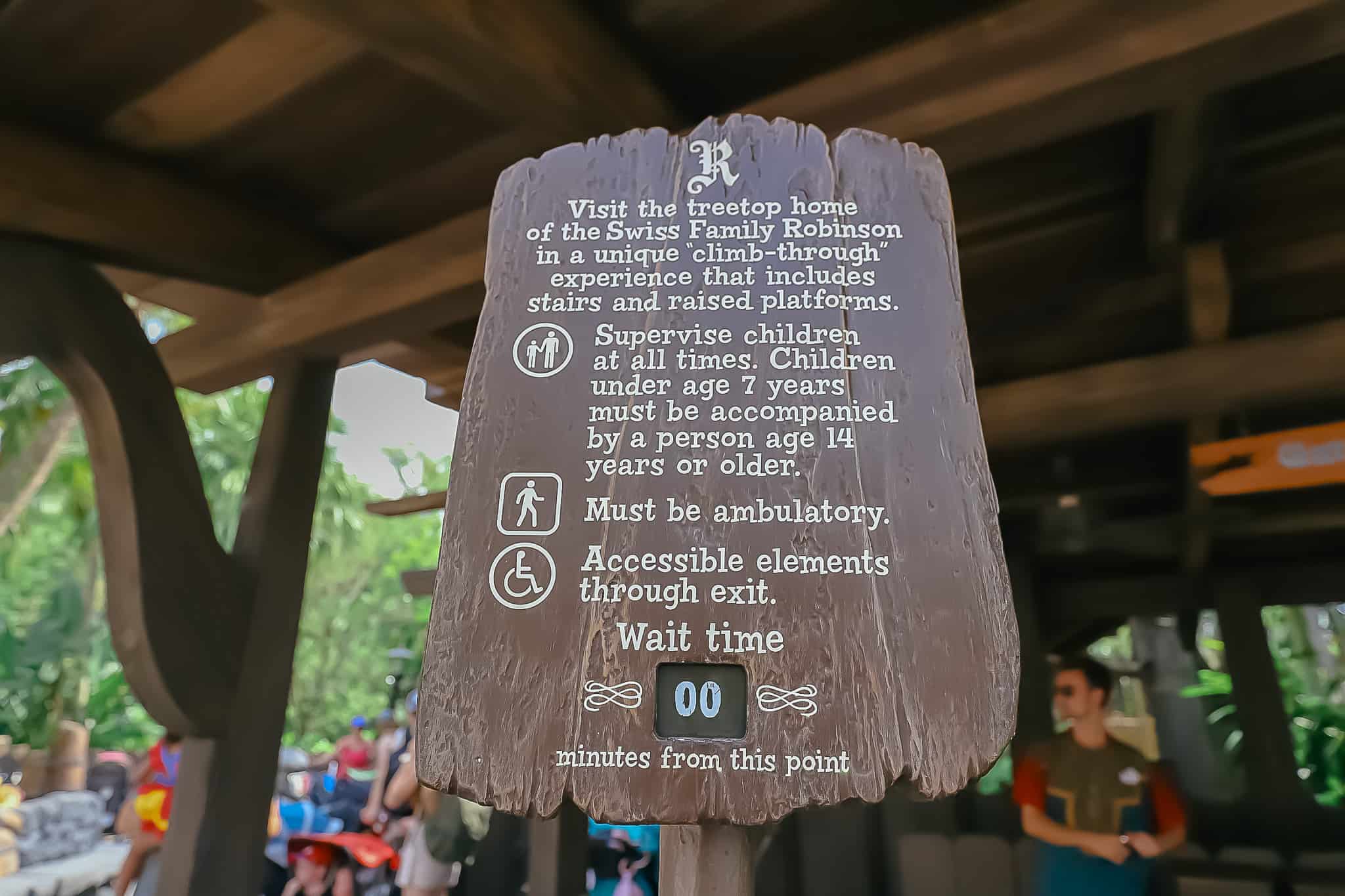 A sign that gives details and rules about experiencing the treehouse. 