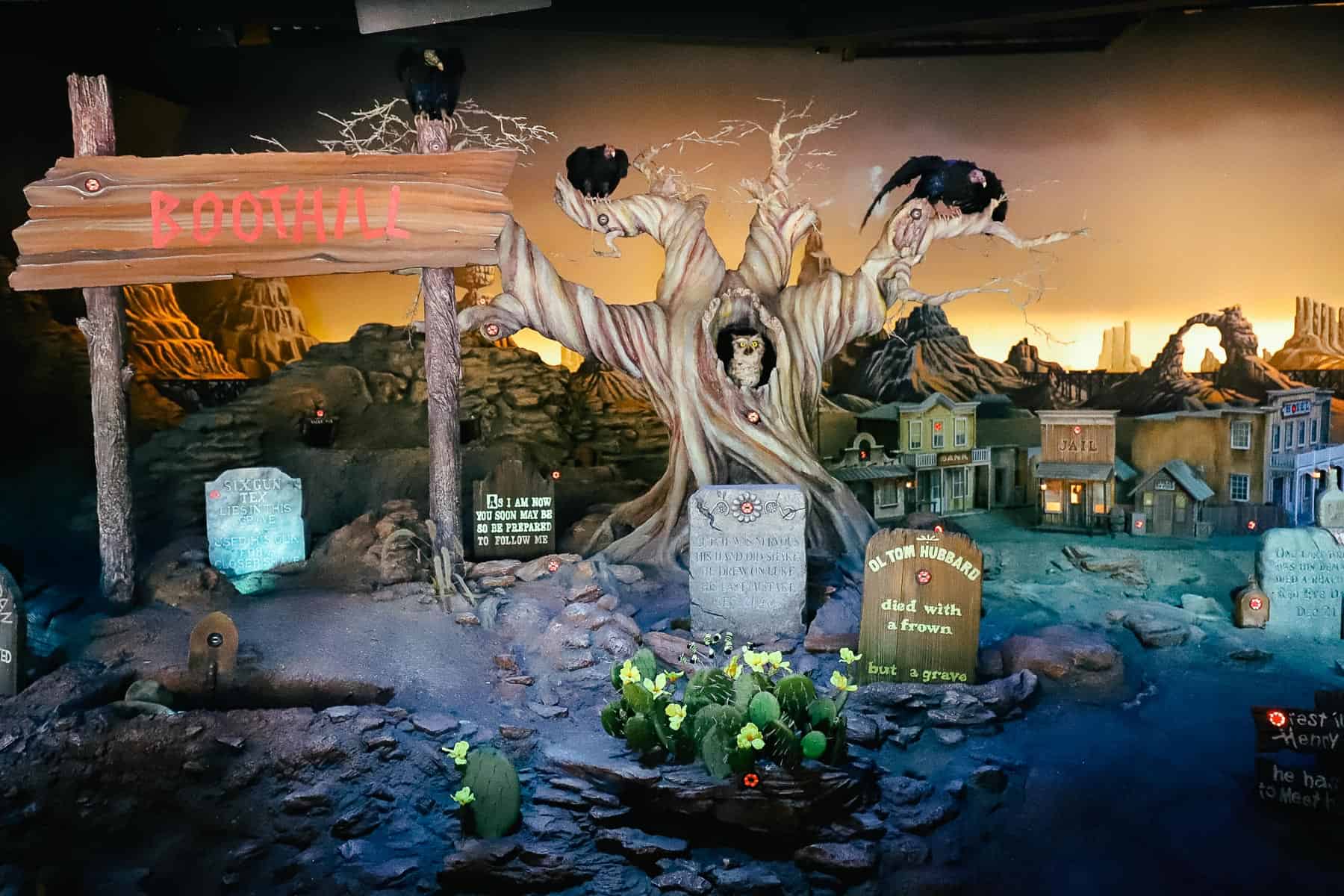 Tombstones and other objects with targets in the Frontierland Shootin' Arcade. 