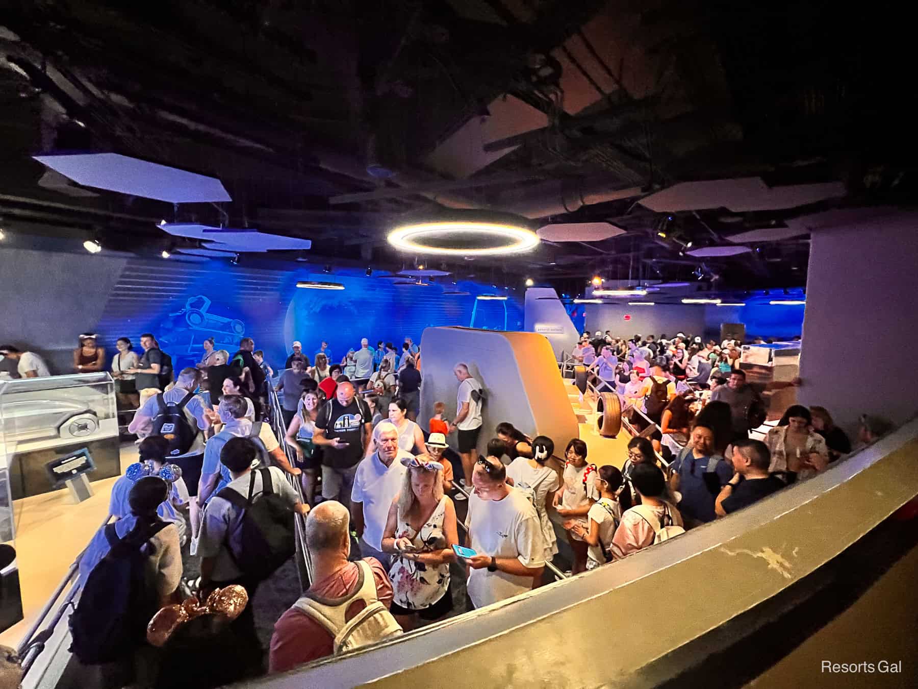 guests waiting in the Test Track queue during early entry at Epcot 