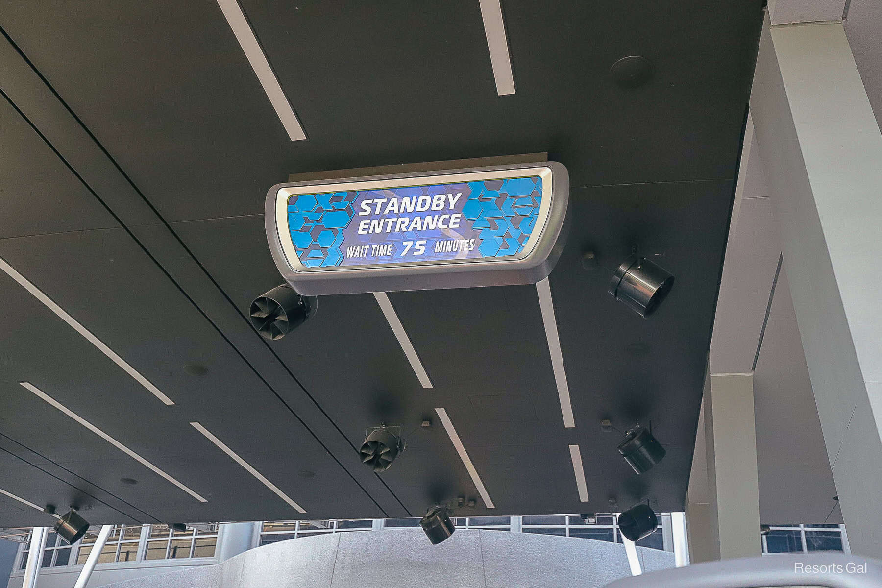 a standby entrance for Test Track with a 75-minute wait posted