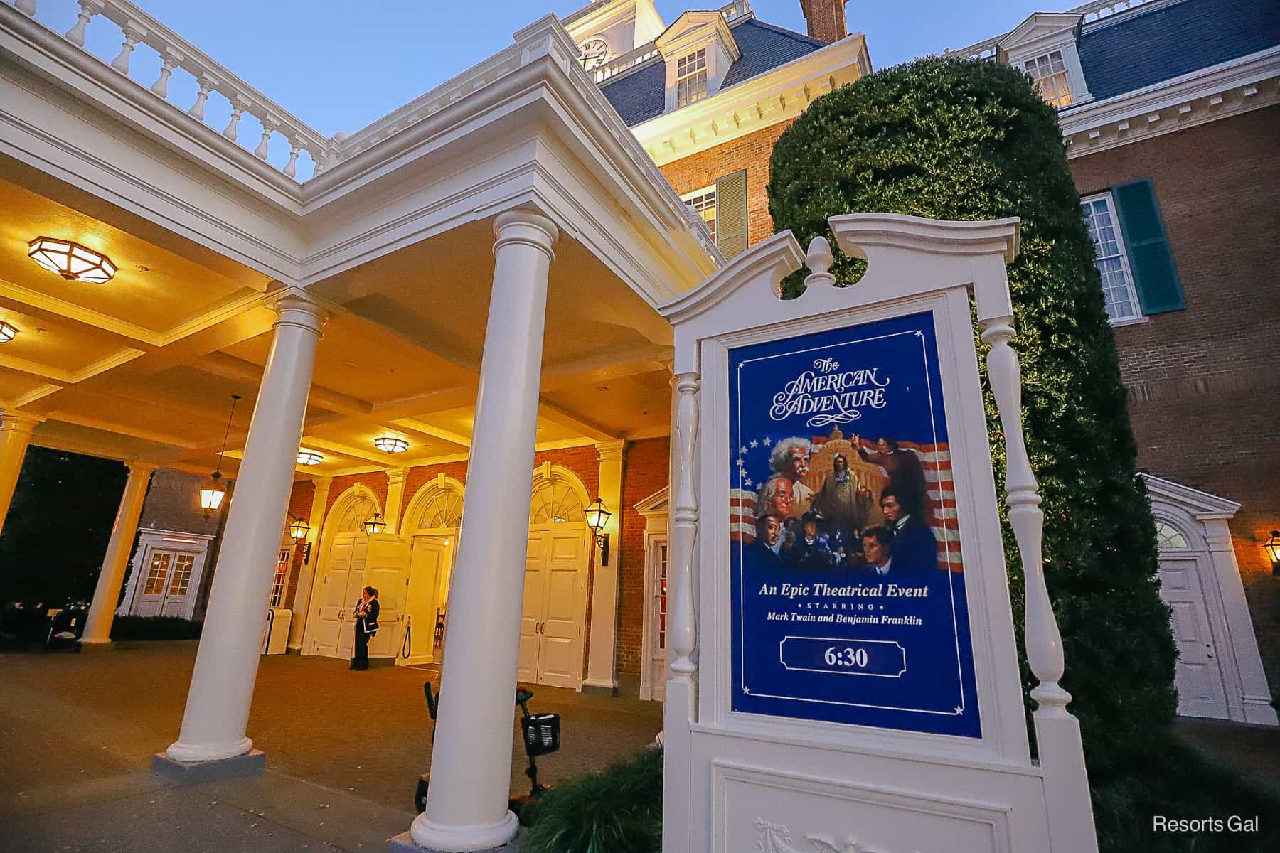 Signage for The American Adventure attraction, an Epic Theatrical Event 