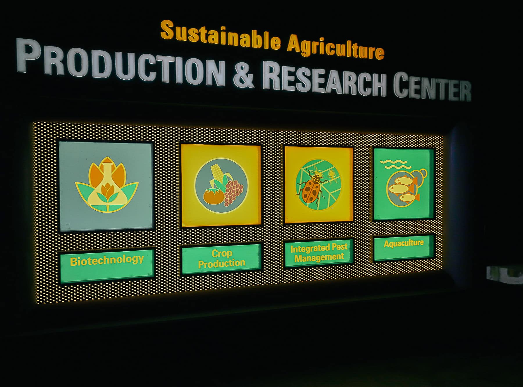 a sign that tells about sustainable agriculture at Epcot 