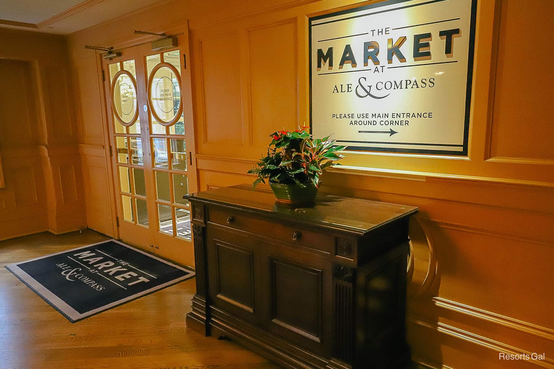 entrance to the Market at Ale and Compass with signage