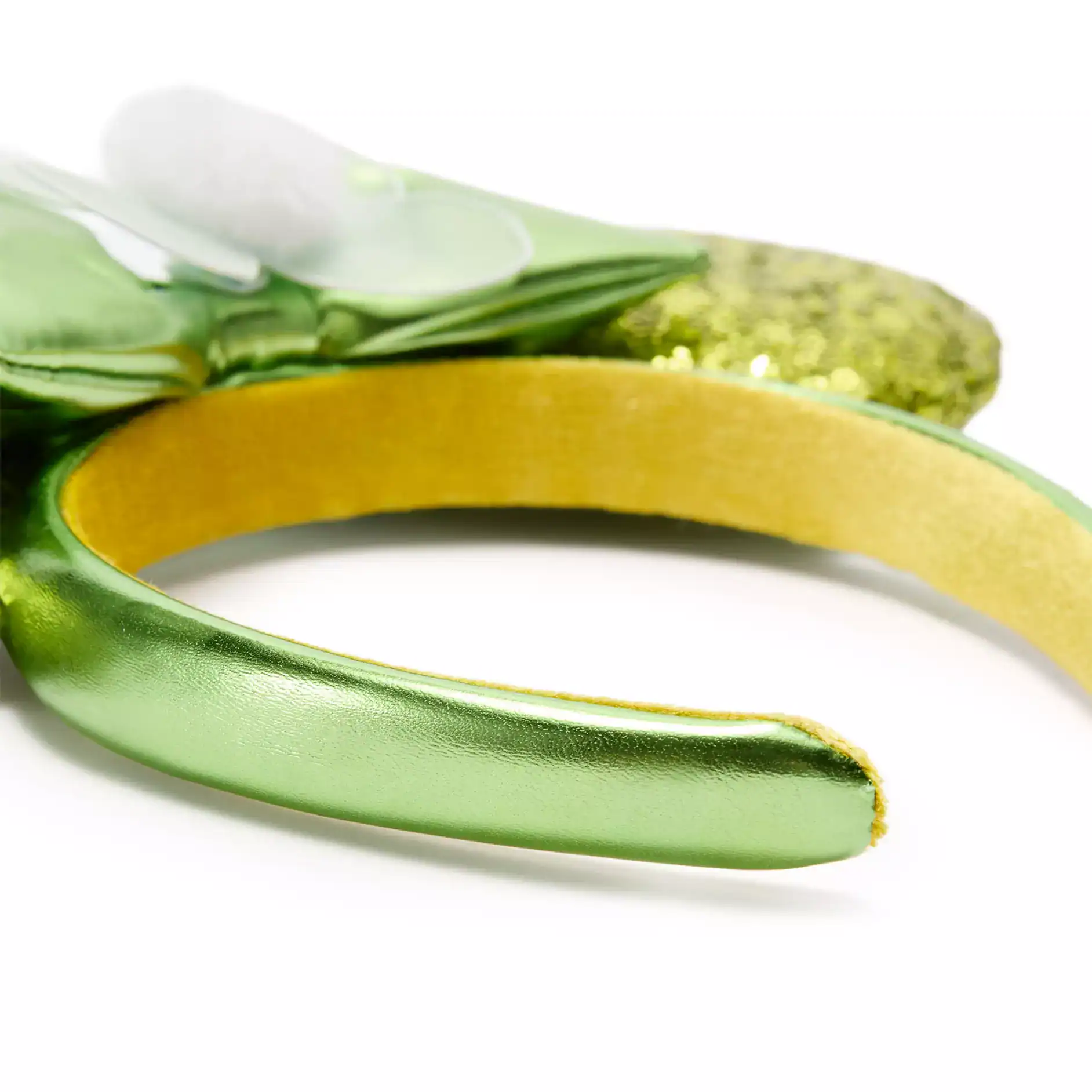 the bright green shiny finish of the headband for the new Tinker Bell Ears
