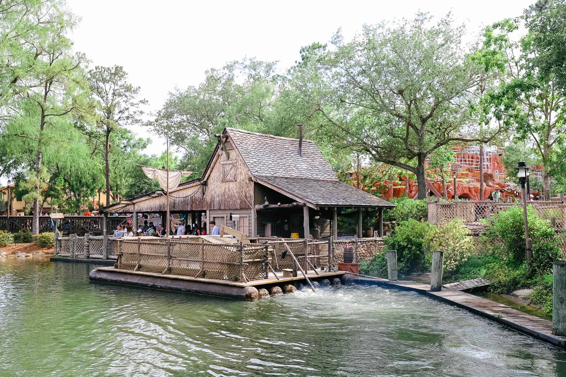 A raft that guests must take to reach Tom Sawyer Island. 