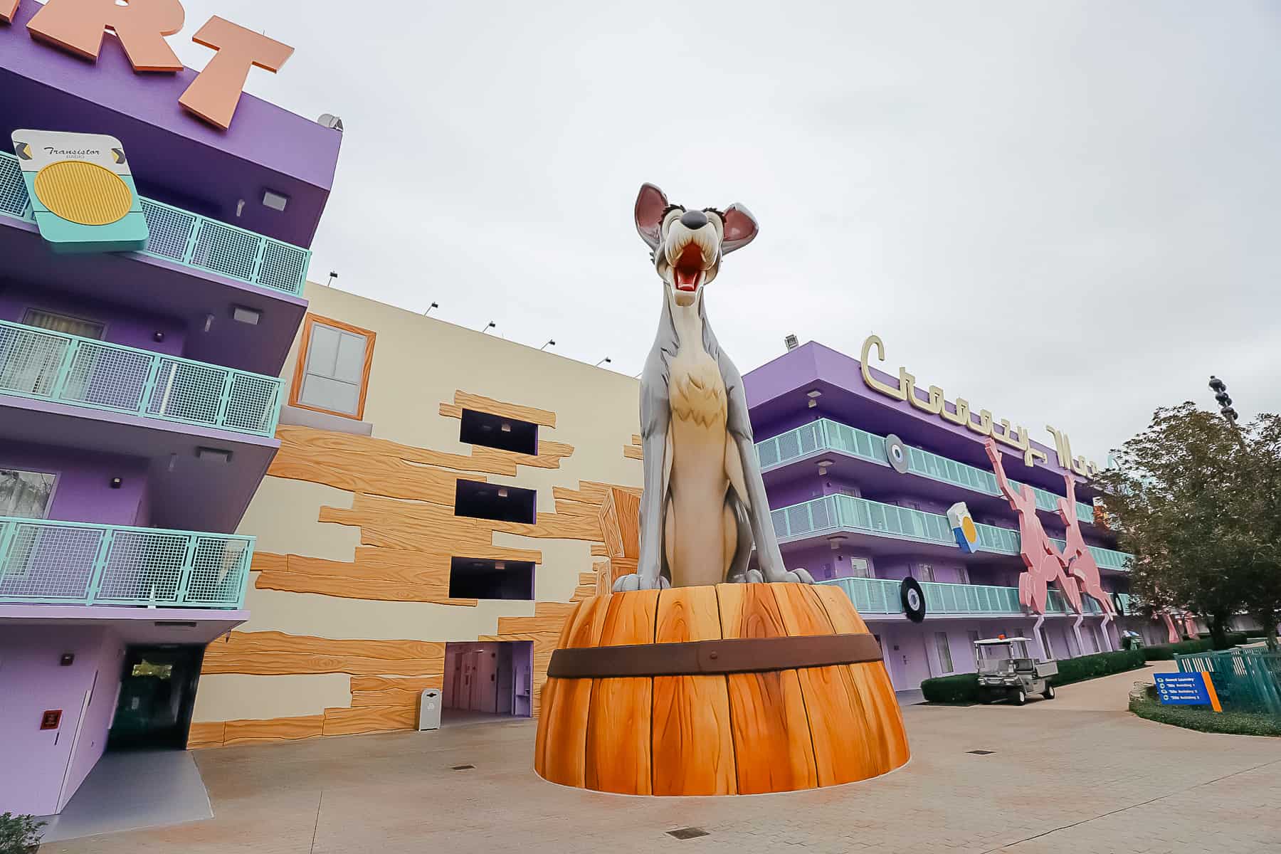 a giant statue of The Tramp at Pop Century 