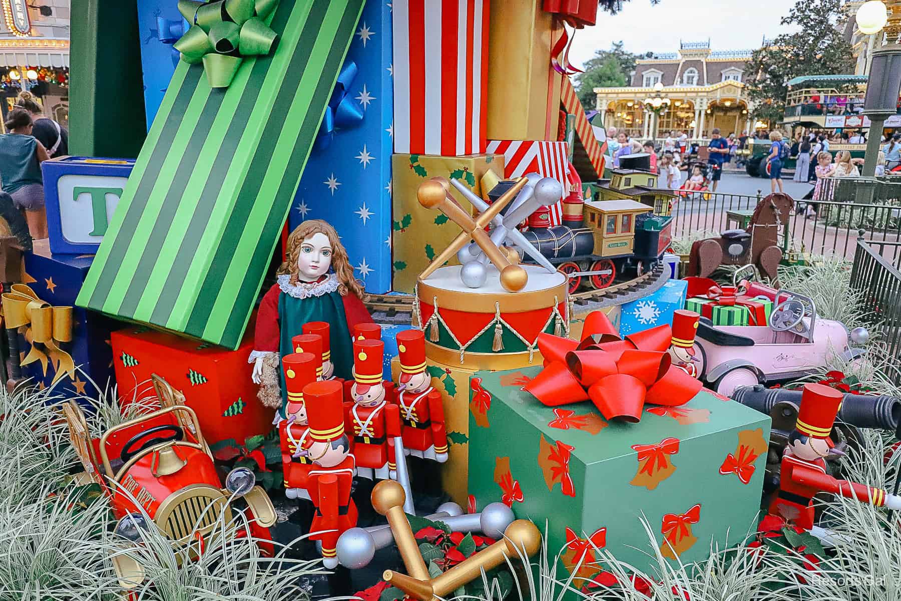 a display with presents under the tree at Magic Kingdom 