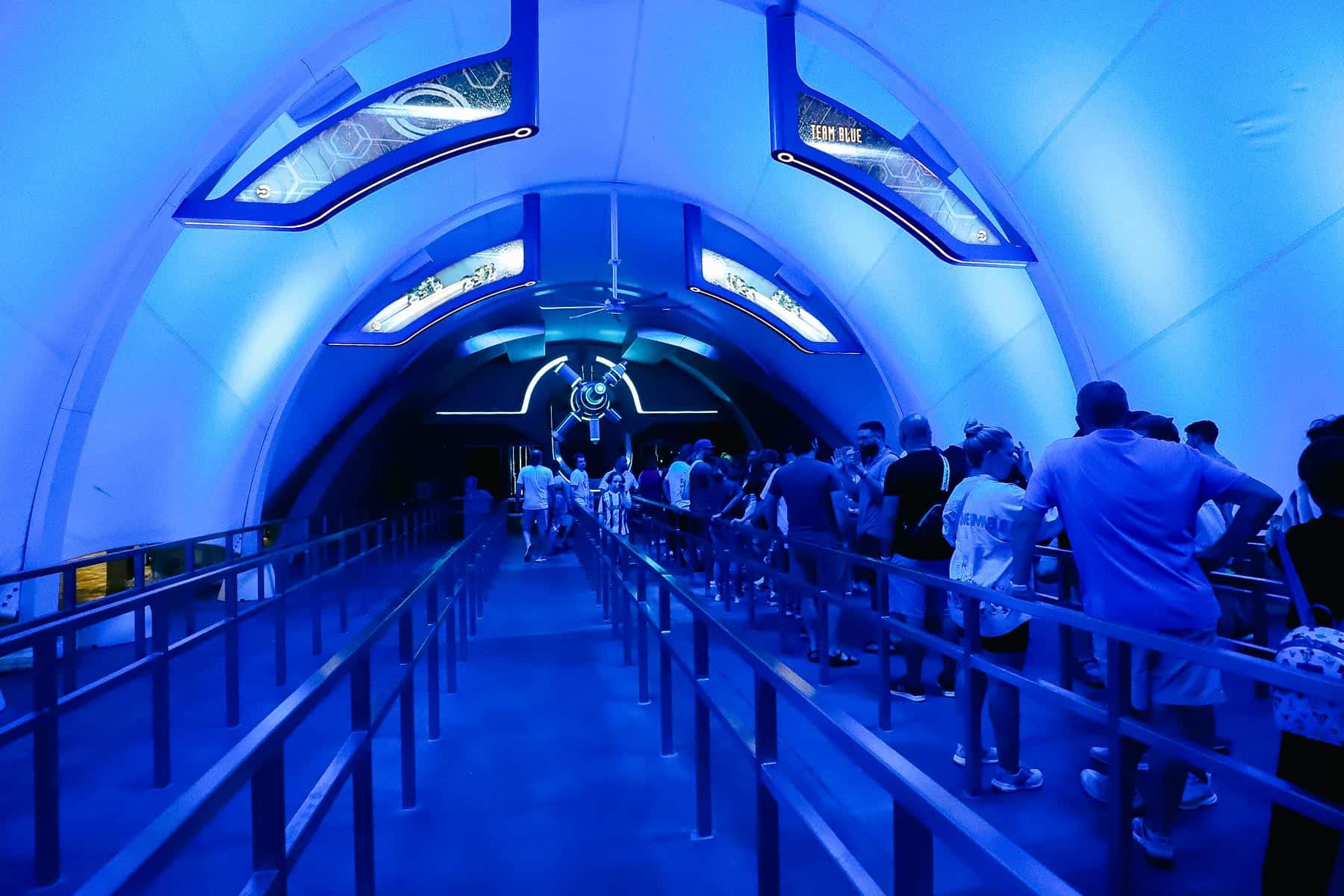 Guests waiting in the queue to experience Tron Lightcycle Run. 