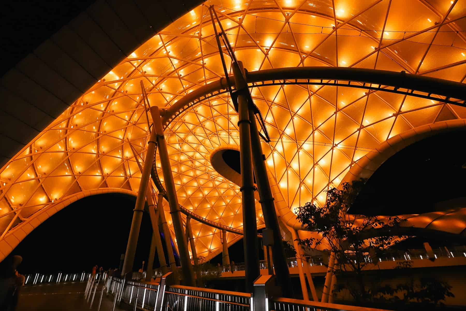 The Tron canopy when it changes from blue to orange. 