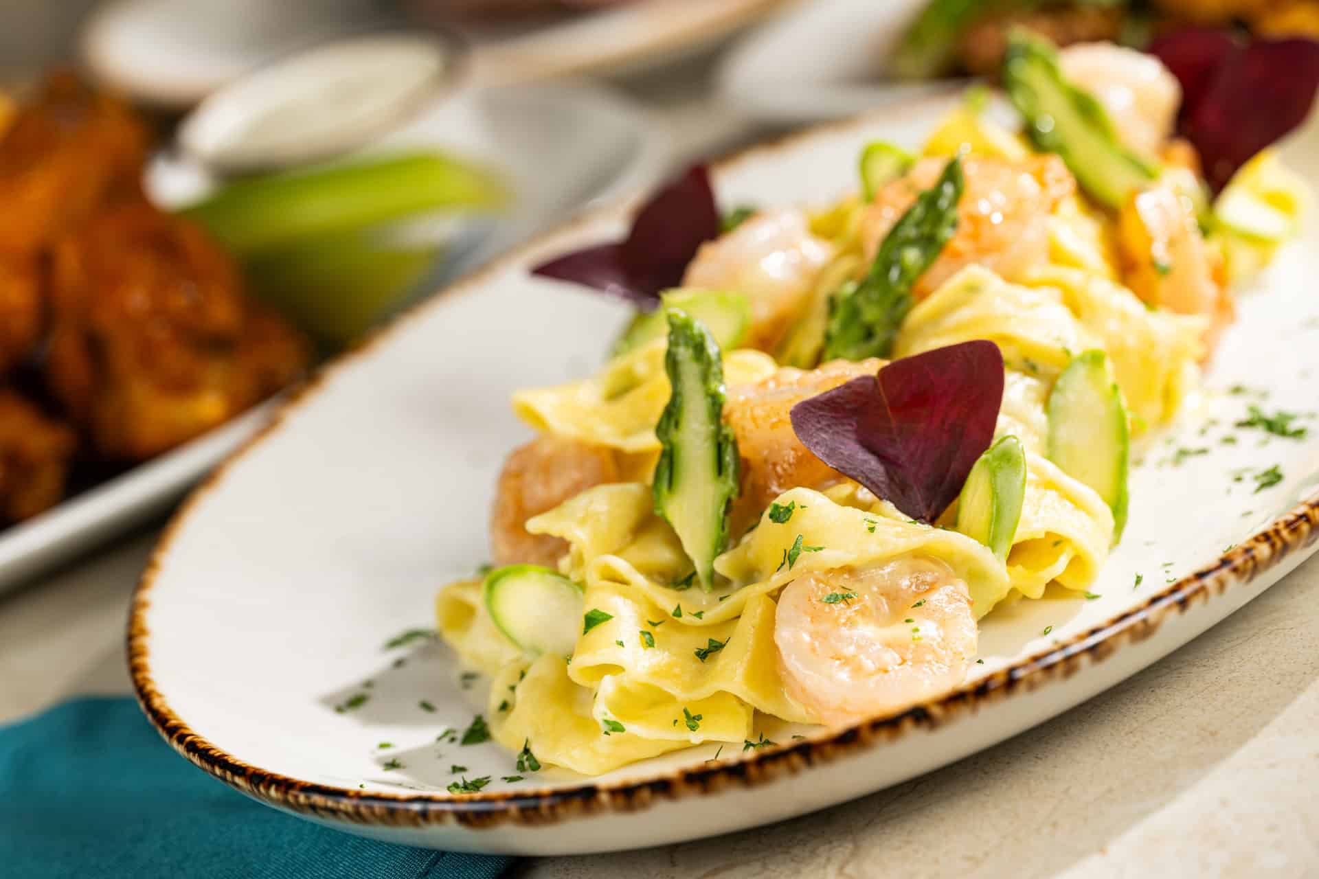 an order of Pappardelle Shrimp Pasta from Turf Club