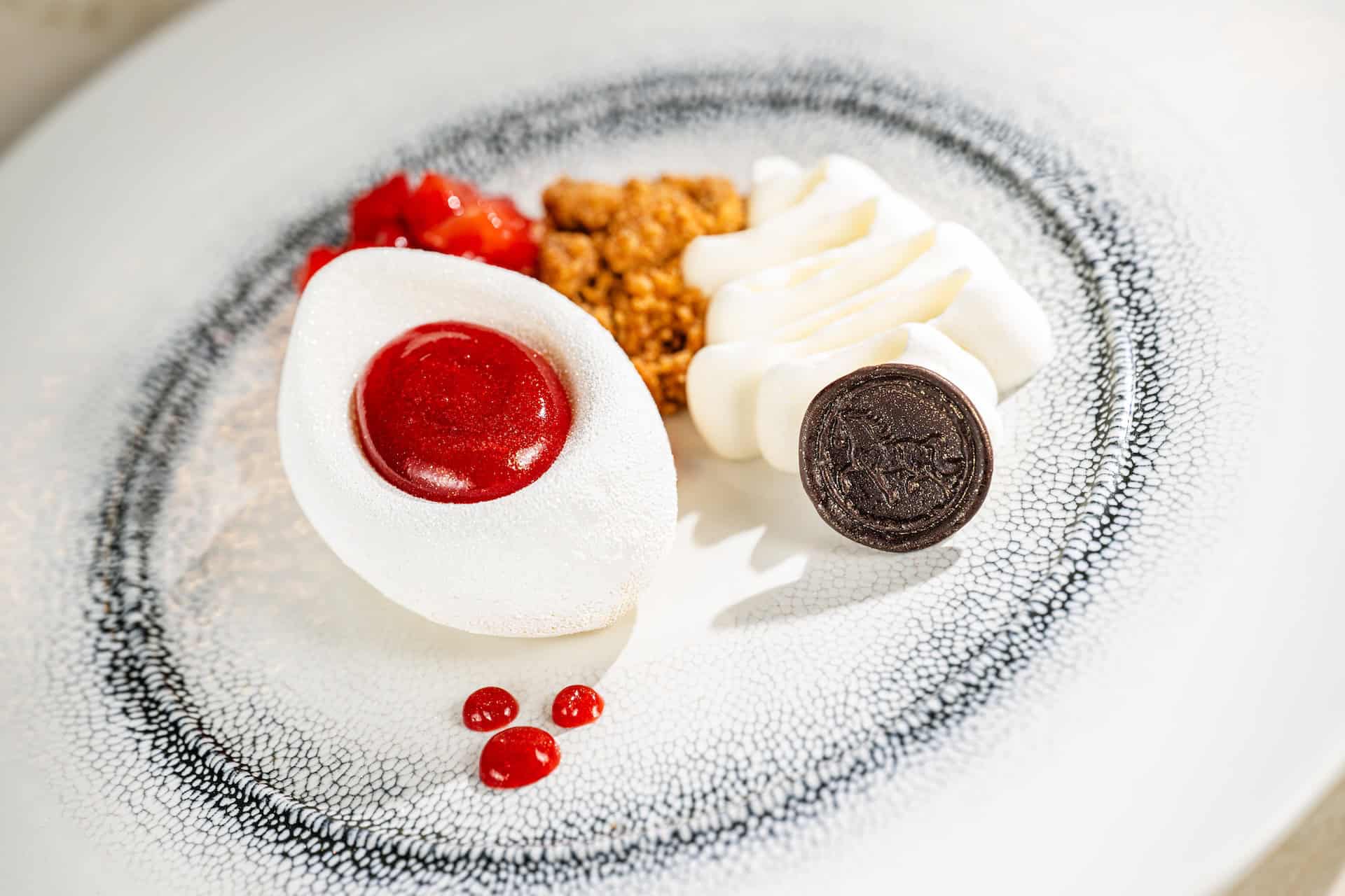 a plate with a vanilla bean cheesecake
