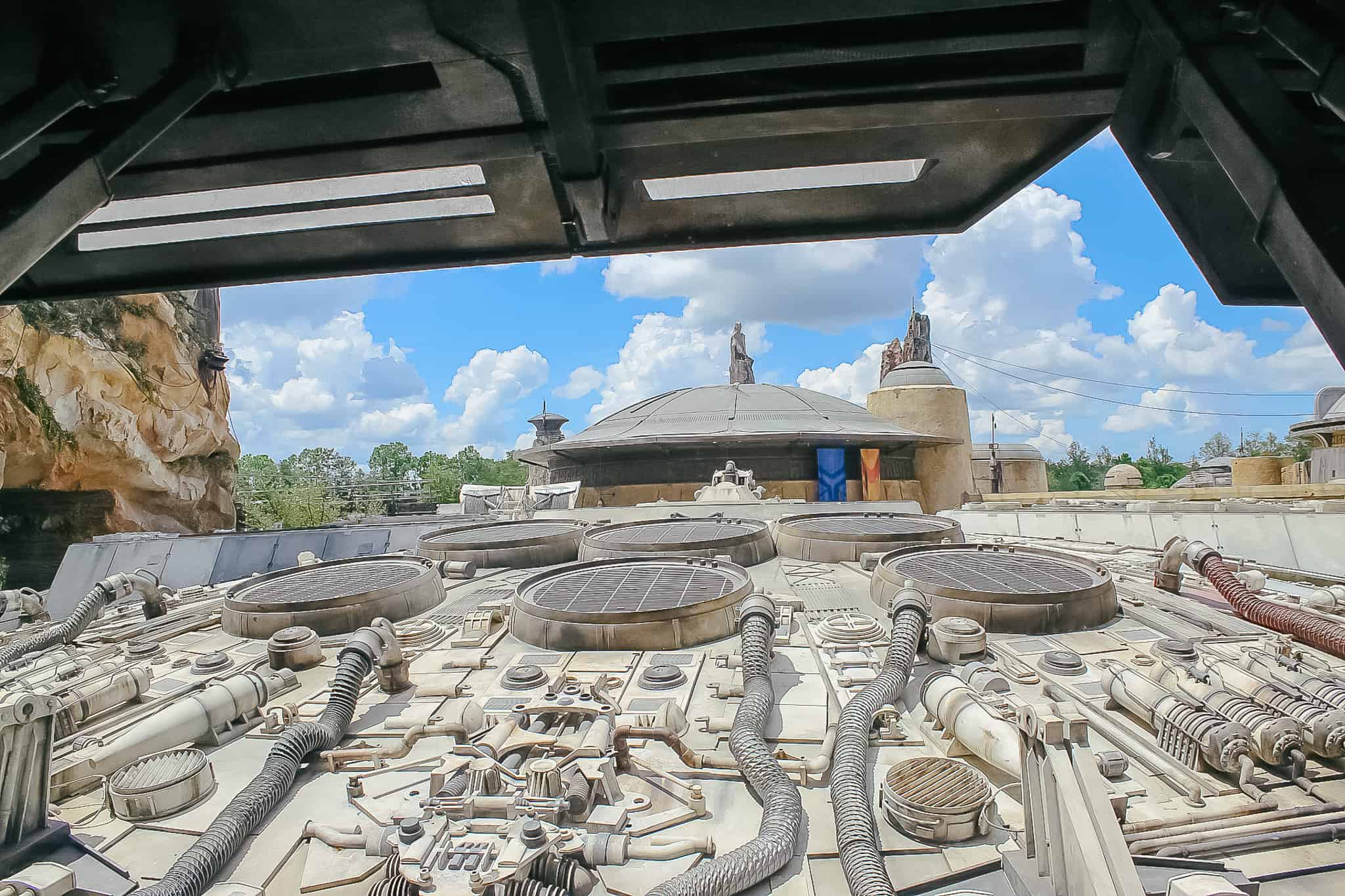 view from inside the Millennium Falcon to Galaxy's Edge 