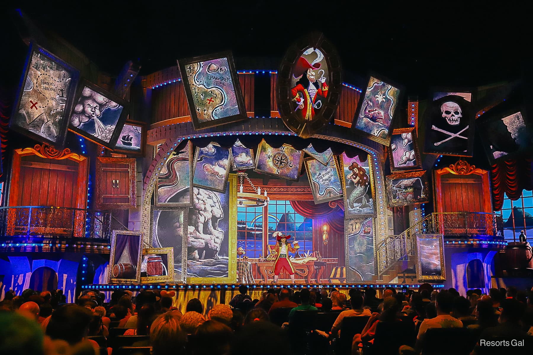the setting featuring Captain Hook on board his ship