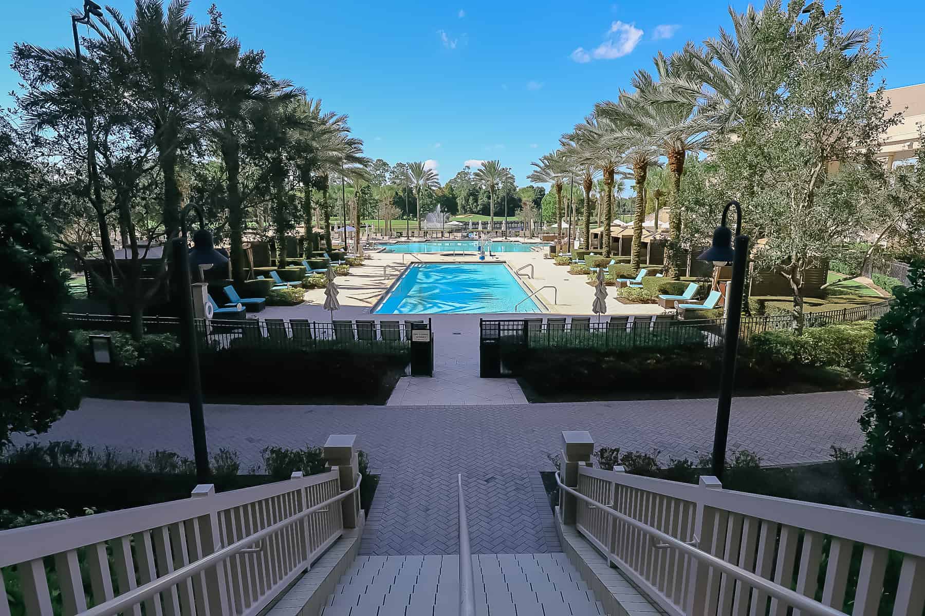 view of the Waldorf Astoria Orlando pool from the lobby 
