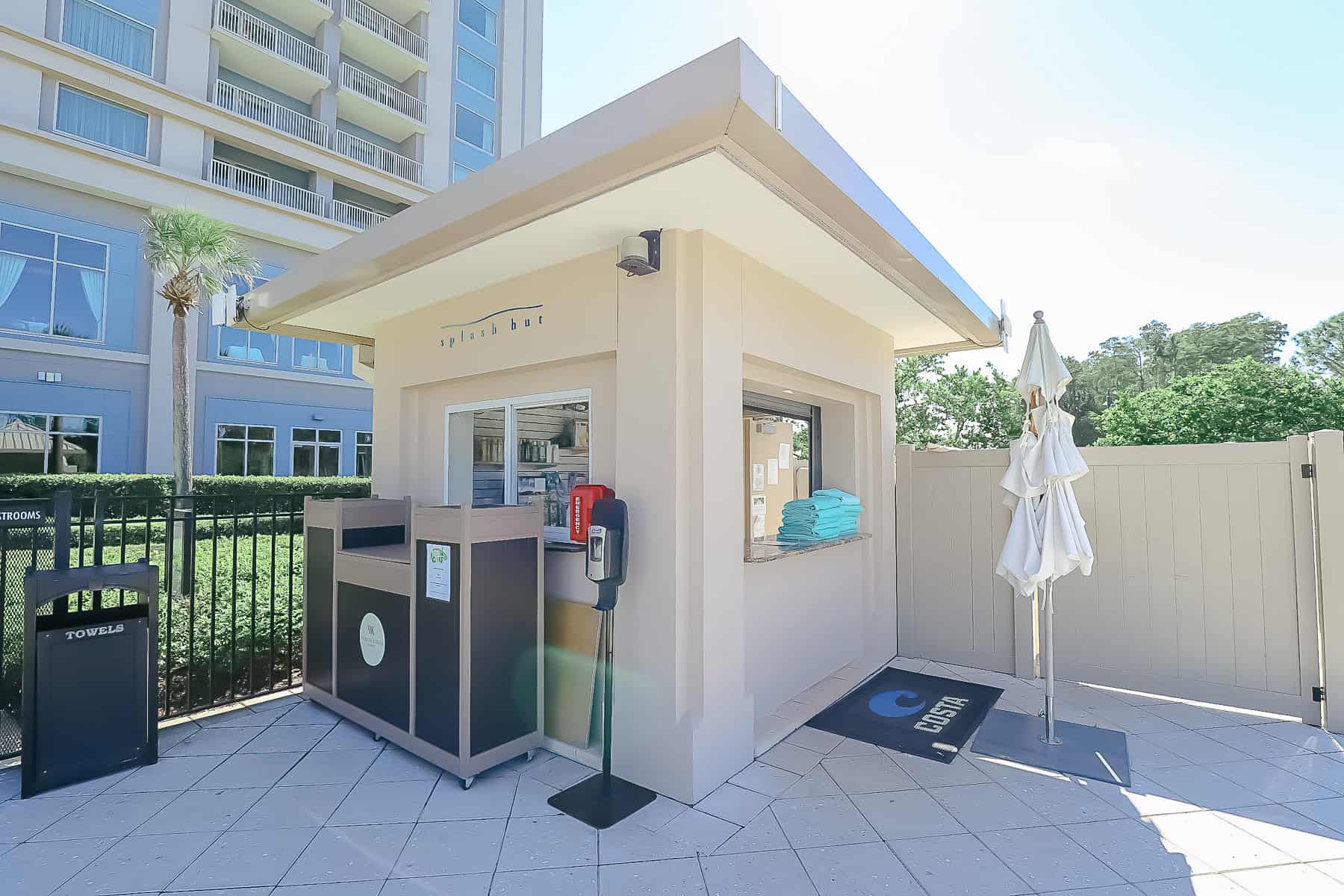 the Splash Hut where you can pick up towels and other convenience items at the pool 