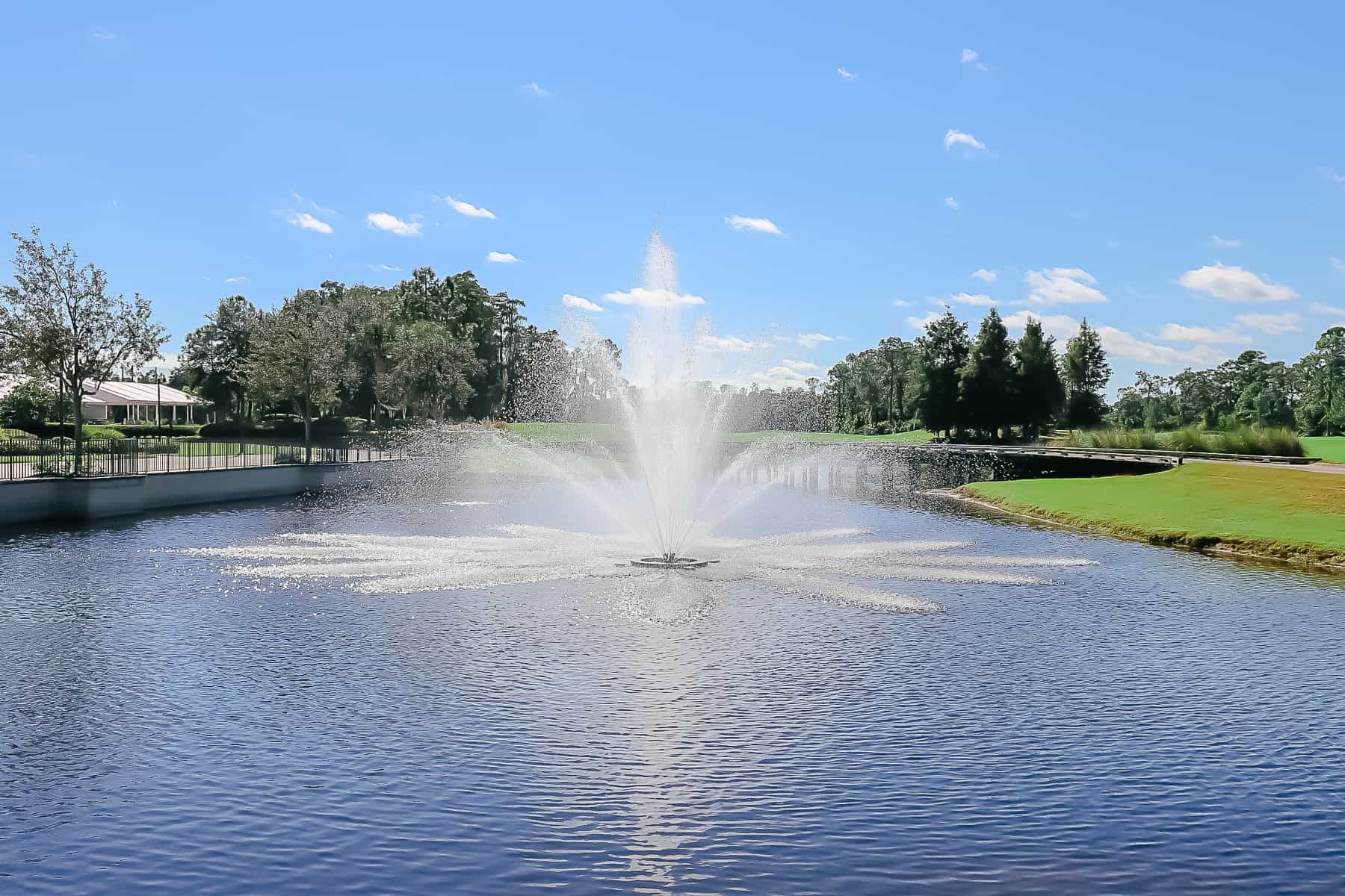 a fountain water feature in the lake 