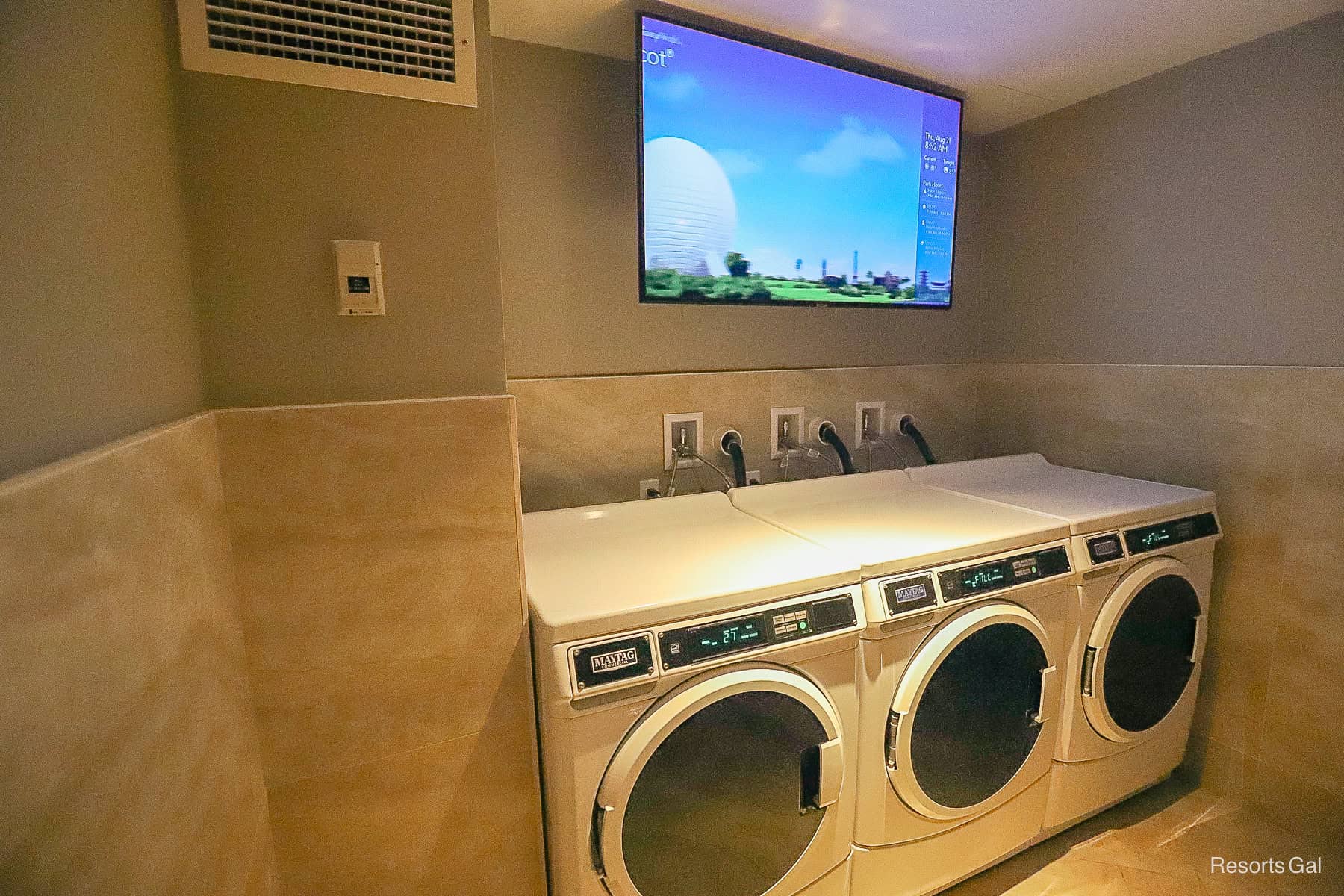 three washers in the Disney Riviera Resort laundromat 