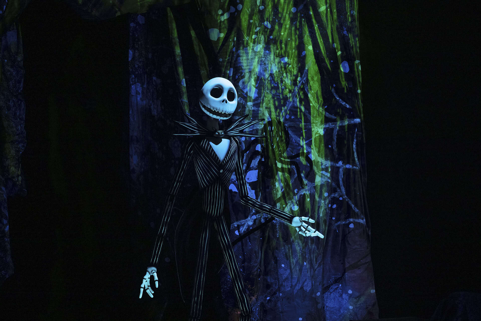 a life size puppet of Jack Skellington in The Nightmare Before Christmas Sing-Along