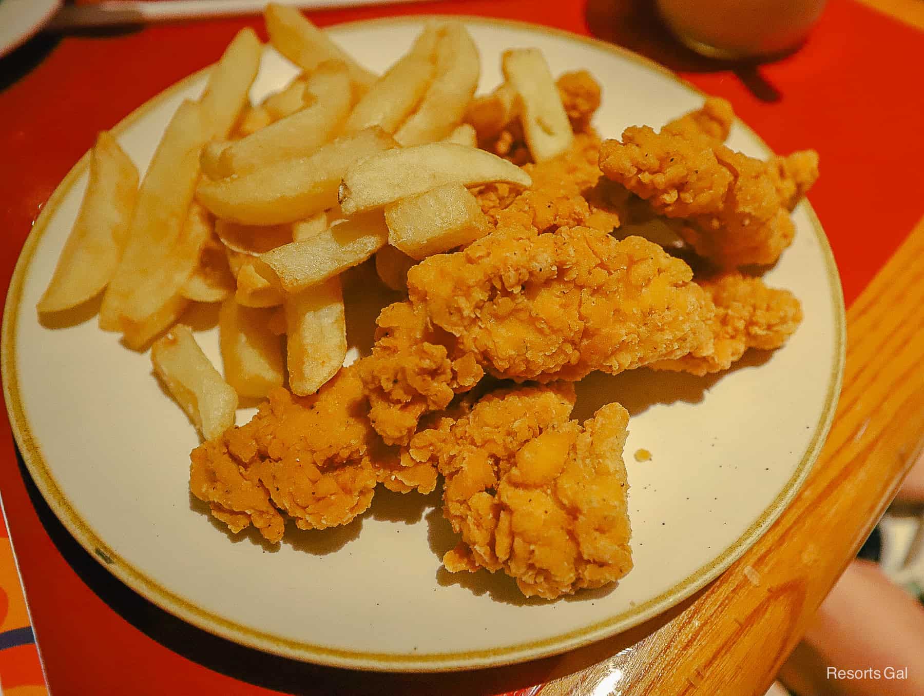 an adult size portion of children's chicken tenders with fries 