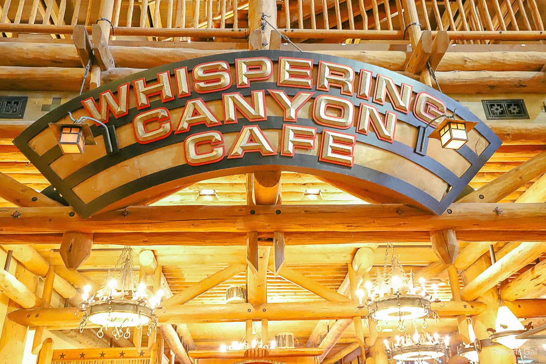 Whispering Canyon Cafe sign above the restaurant's entrance 
