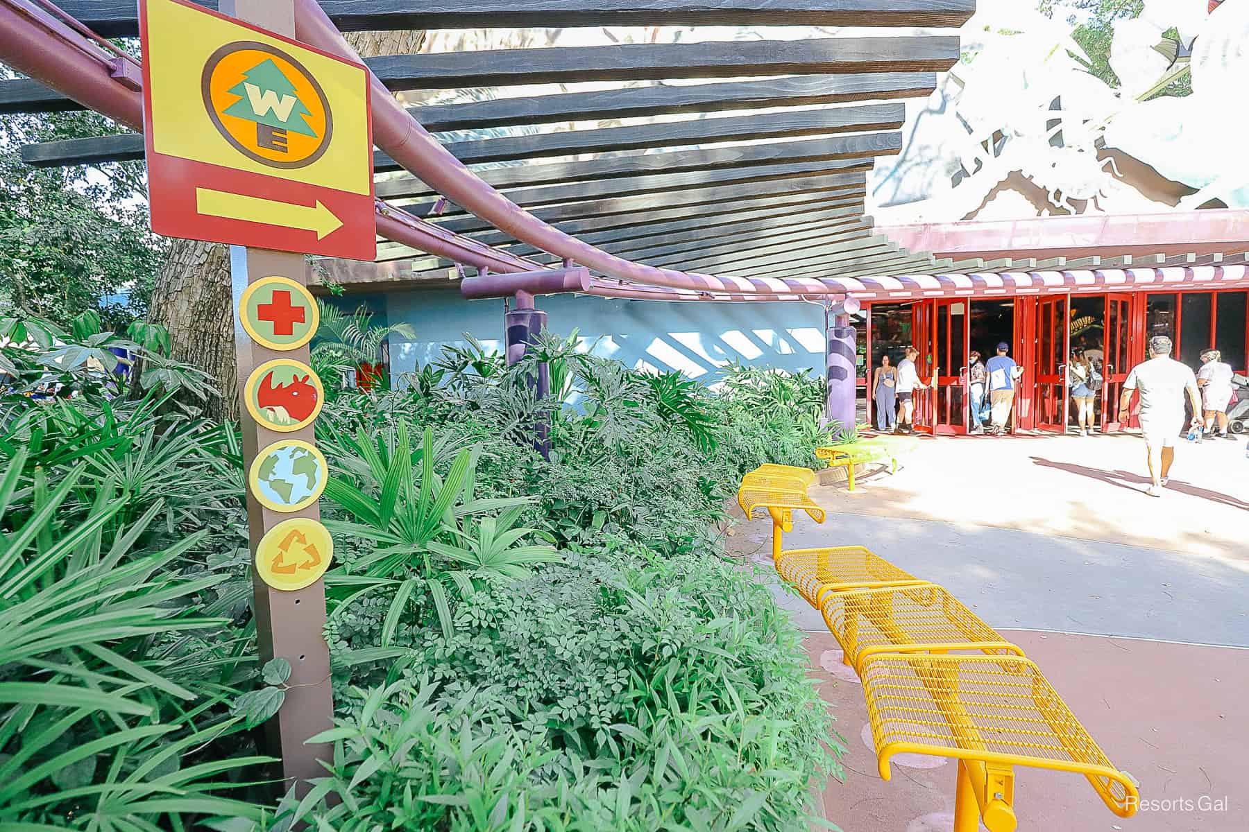 a sign indicated where to get more Wilderness Explorer badges at Rafiki's Planet 