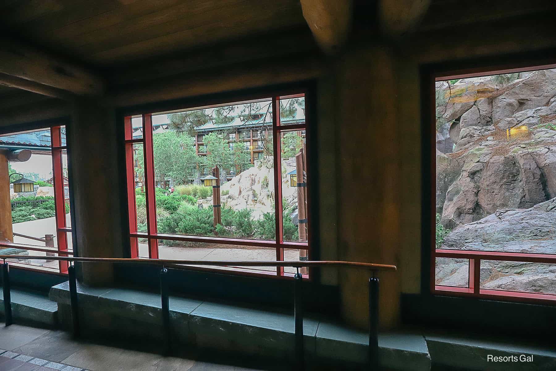 window film has been removed allowing clear views from the Lobby interior to outside
