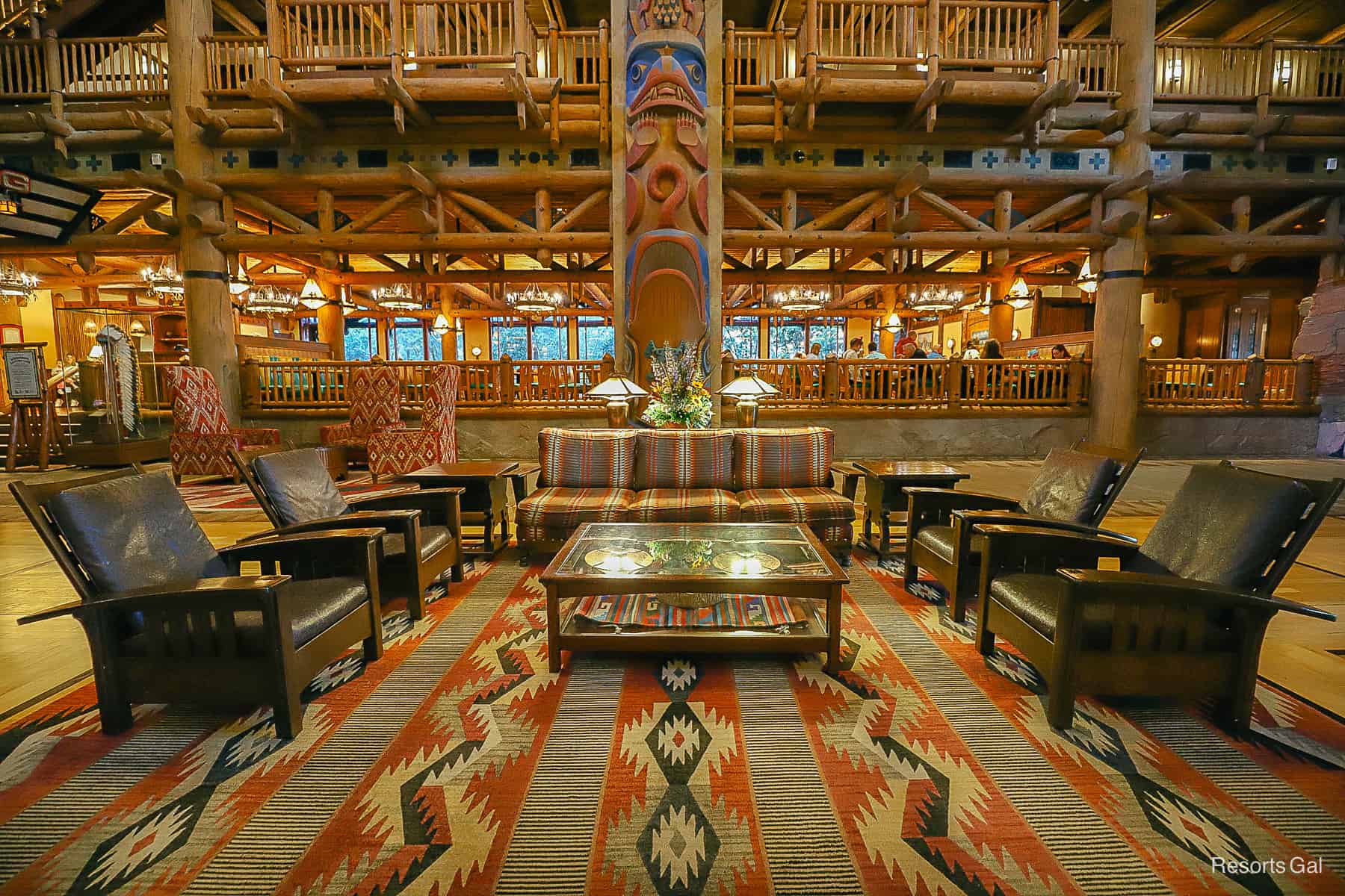 a living space in the lobby of Disney's Wilderness Lodge 