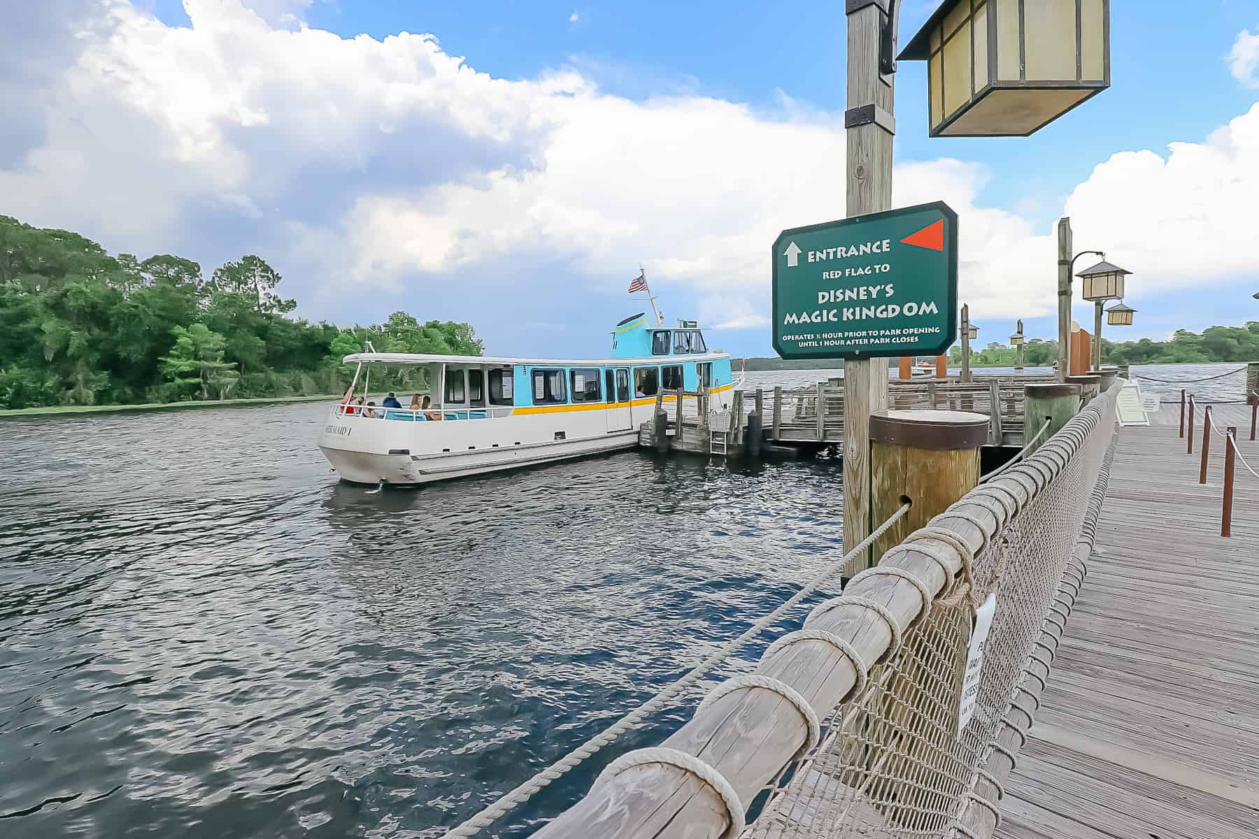 the boat dock and entrance to the red flag boat service at the Wilderness Lodge 