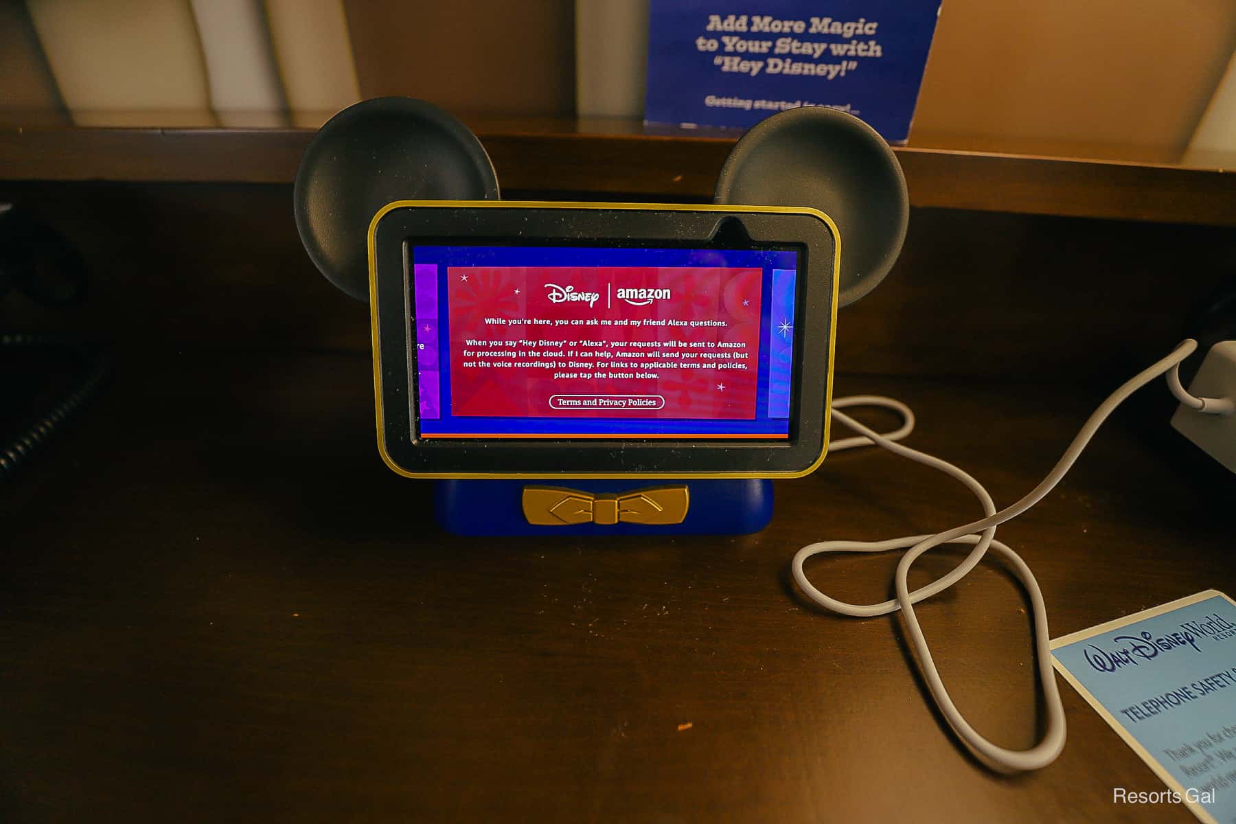 a Hey Disney! Amazon device in the room at Disney's Wilderness Lodge 
