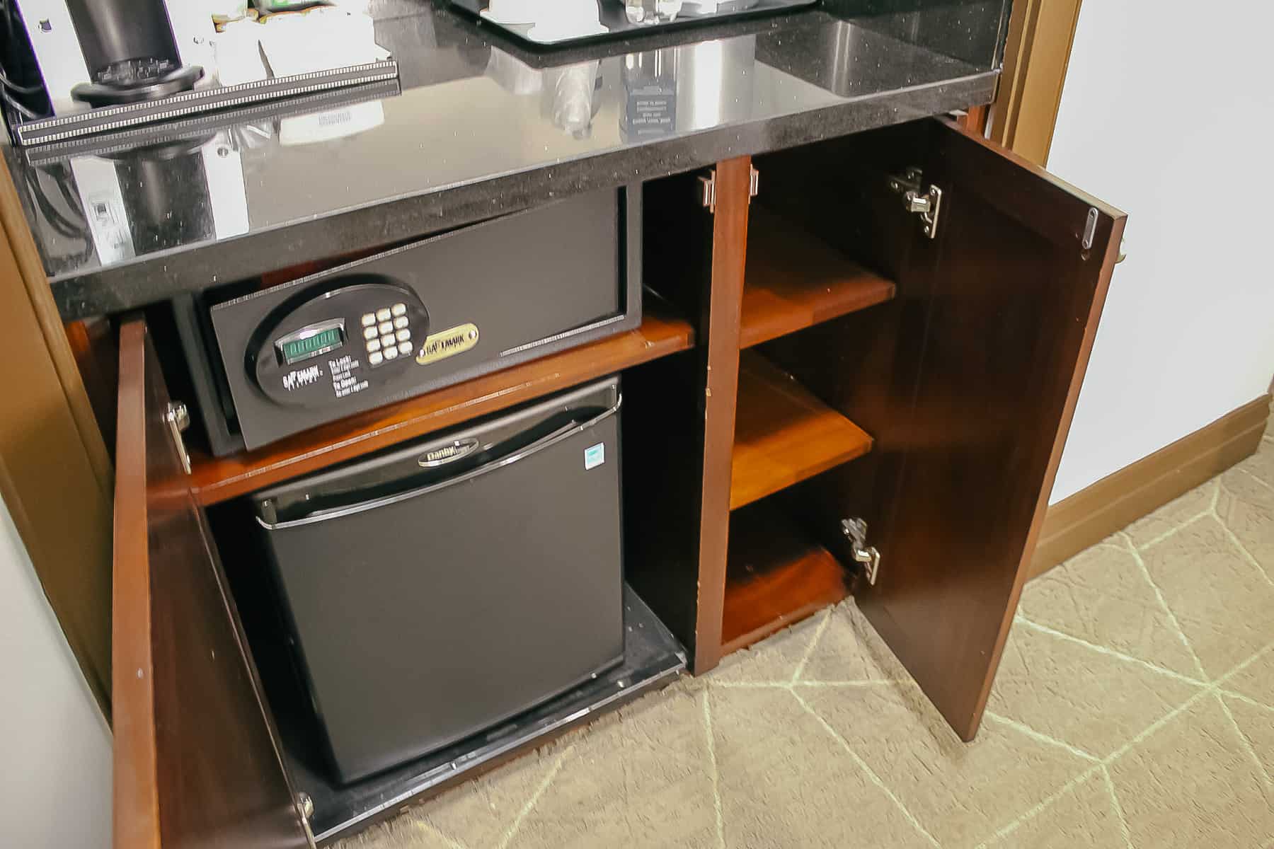 an in-room safe and mini fridge 