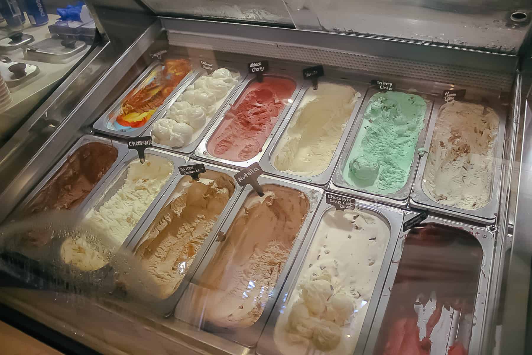 a selection of ice cream flavors at the hotel's coffee bar 