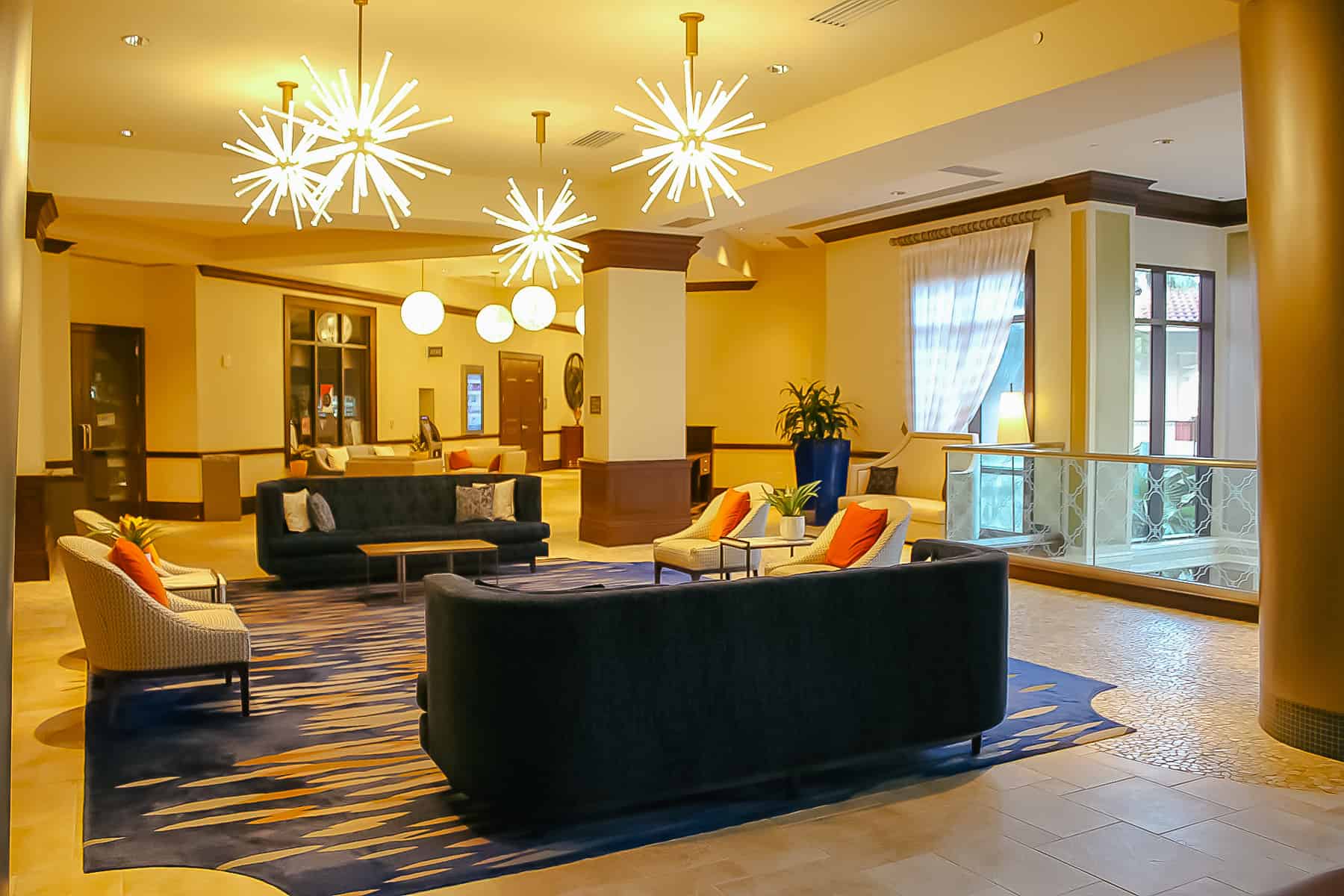 hotel lobby seating in the Wyndham Grand Orlando 