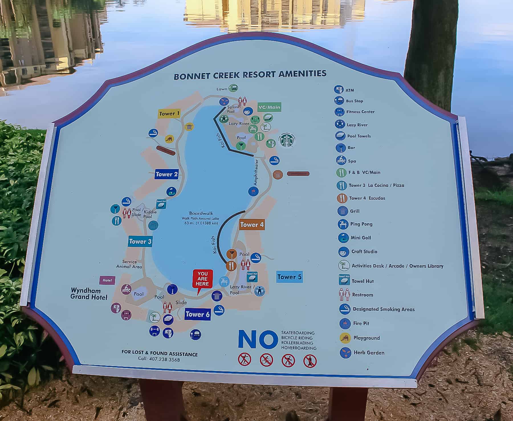 a map of the amenities at the Wyndham Bonnet Creek 
