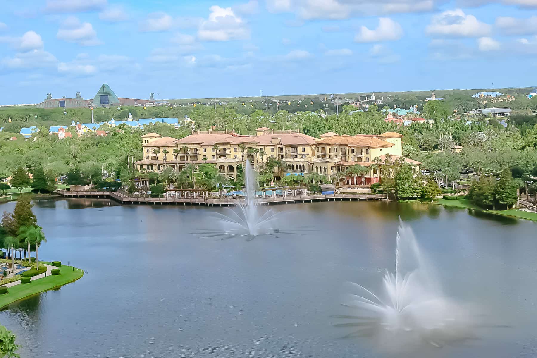 A room view of Epcot and other Disney Resorts from the Wyndham Grand Orlando. 