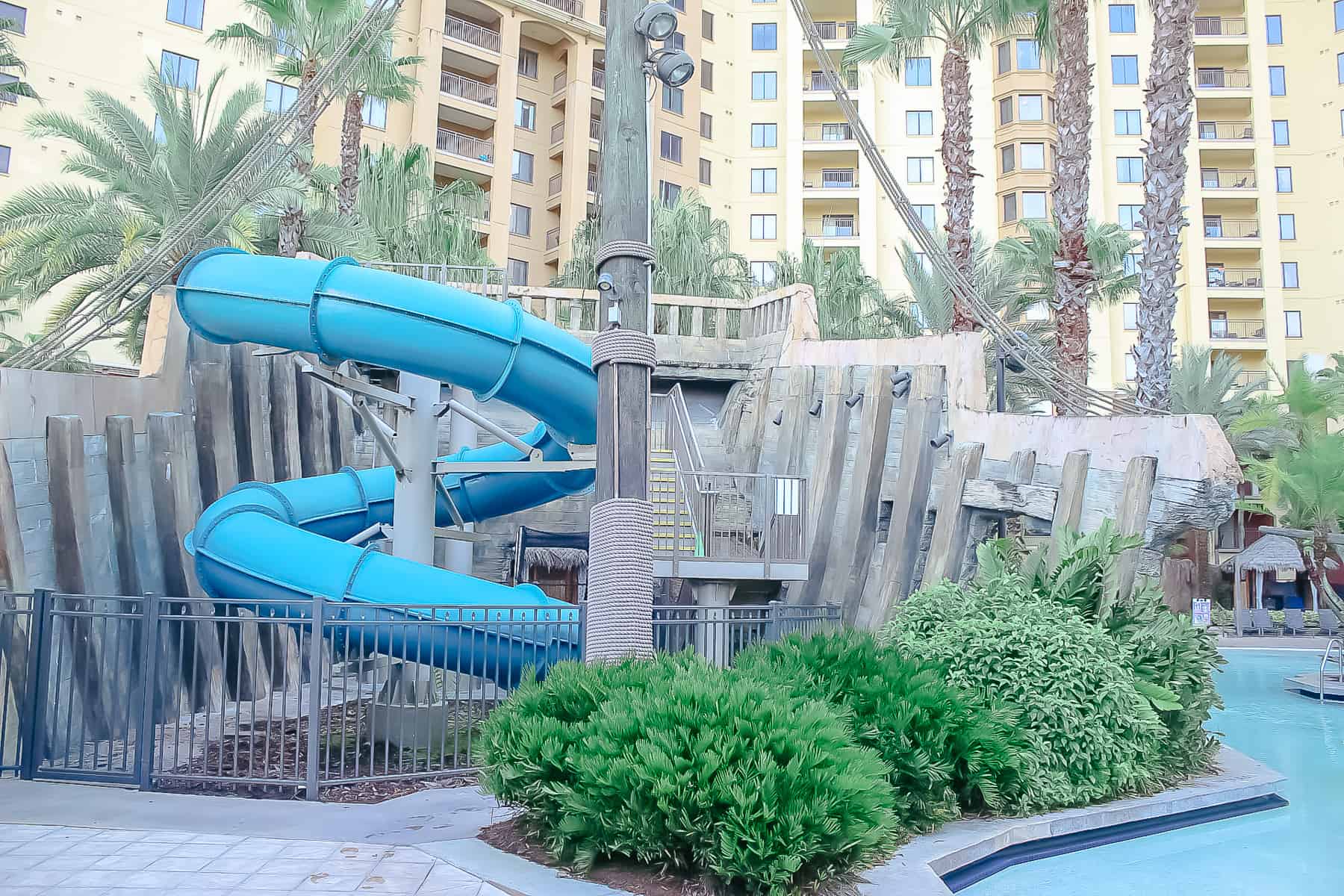 twisty water slide at the pirate pool Bonnet Creek Wyndham 