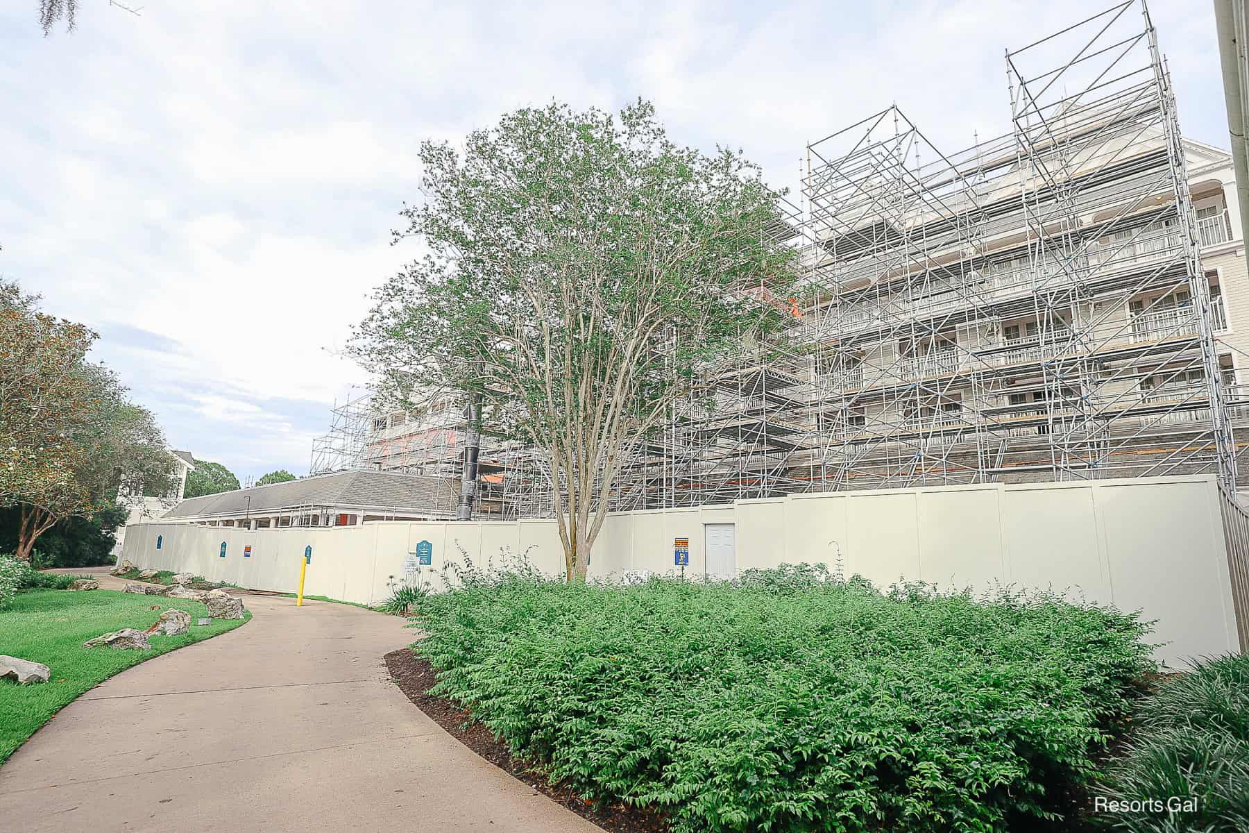 front left side of Disney's Yacht Club with scaffolding