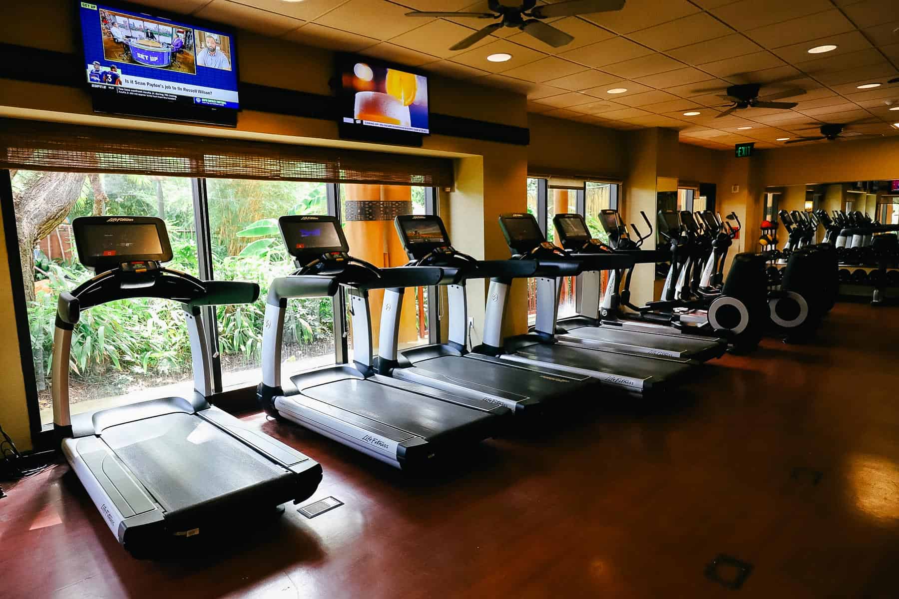 treadmills facing out to the pool at Disney's Animal Kingdom Lodge 
