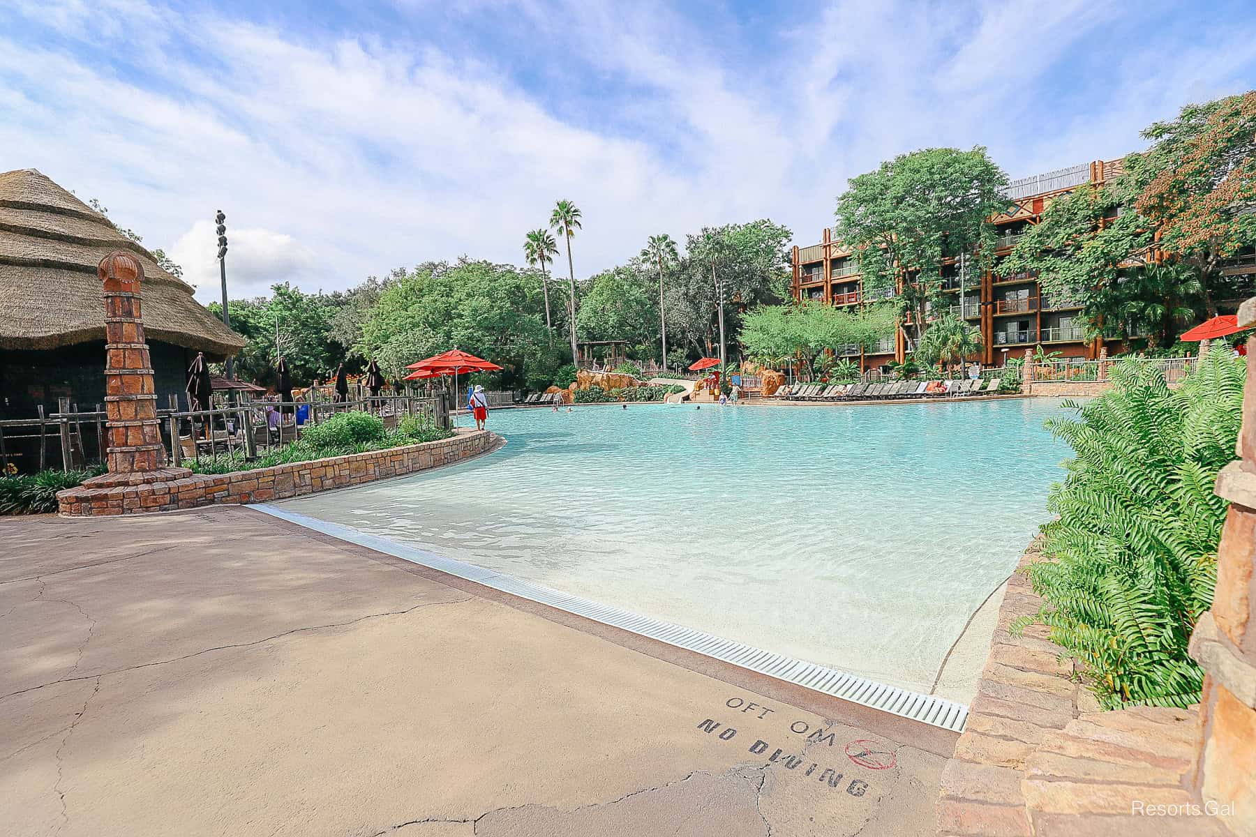 a zero entry pool area with room for guests to sit with toddlers and small children