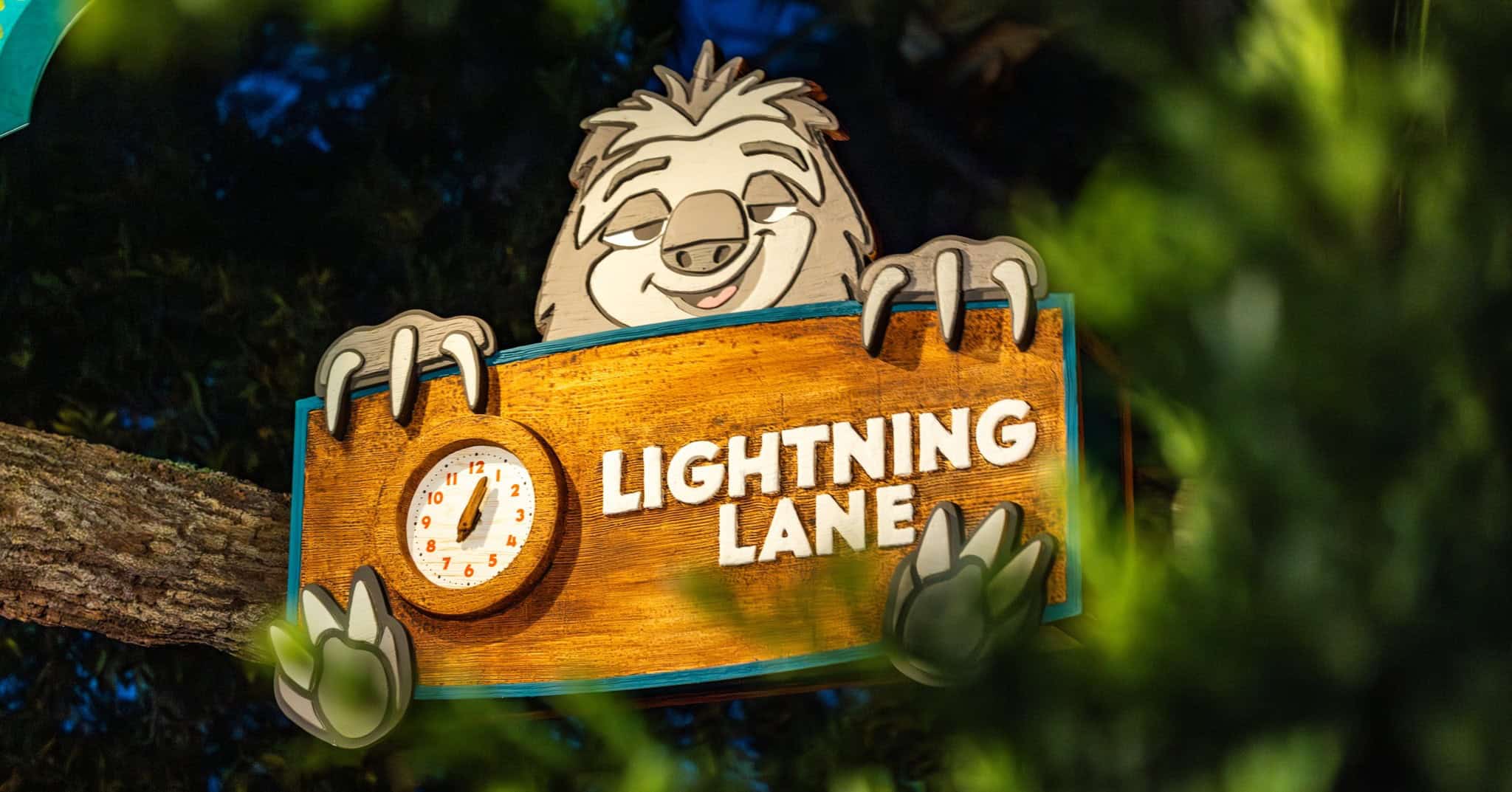 Flash from Zootopia holds up the Lightning Lane sign at Zootopia Better Zoogether